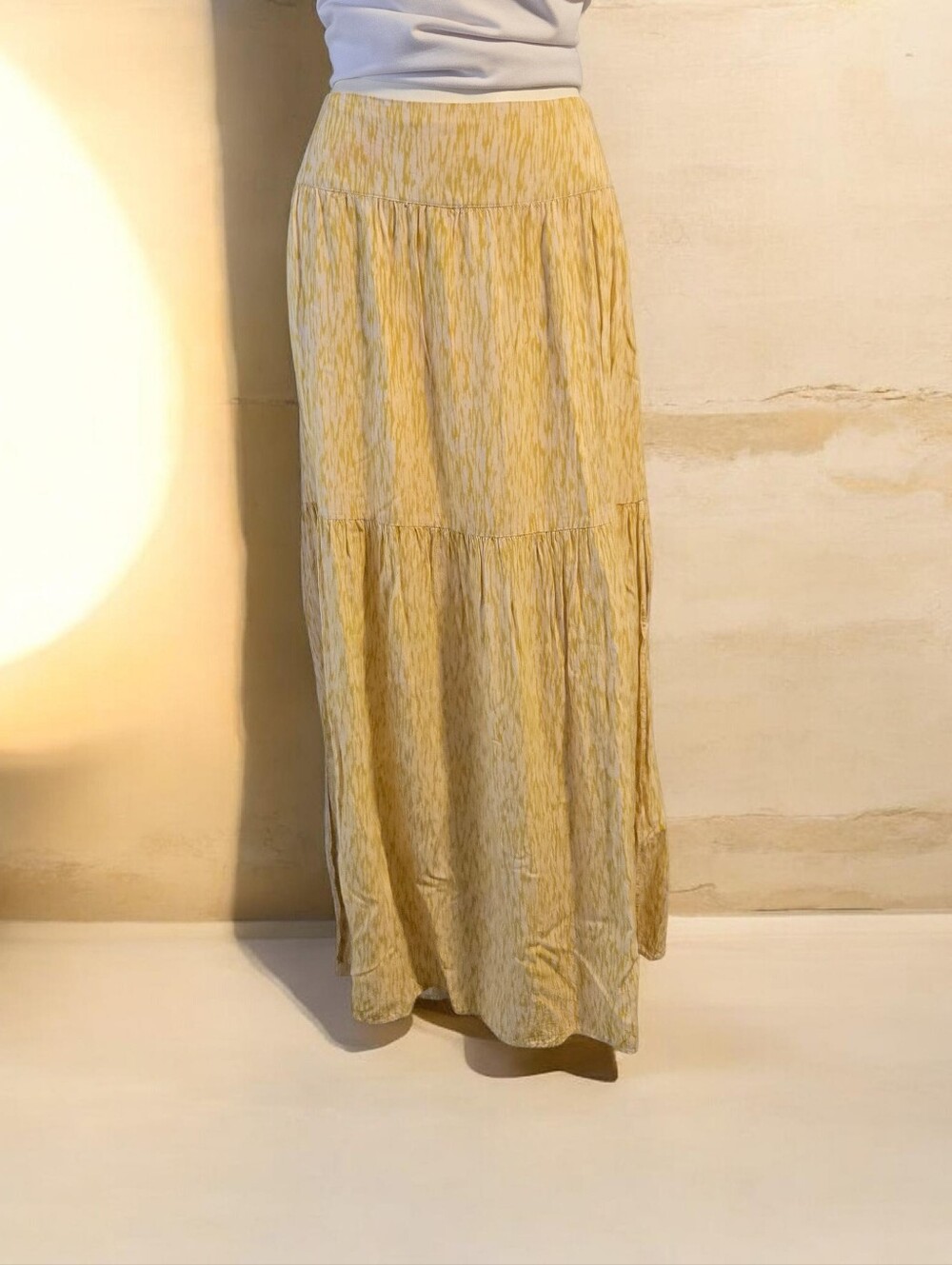 🌼 Betterose Maxi Skirt 🌼 Medium‎ | Soft yellow tiered boho skirt